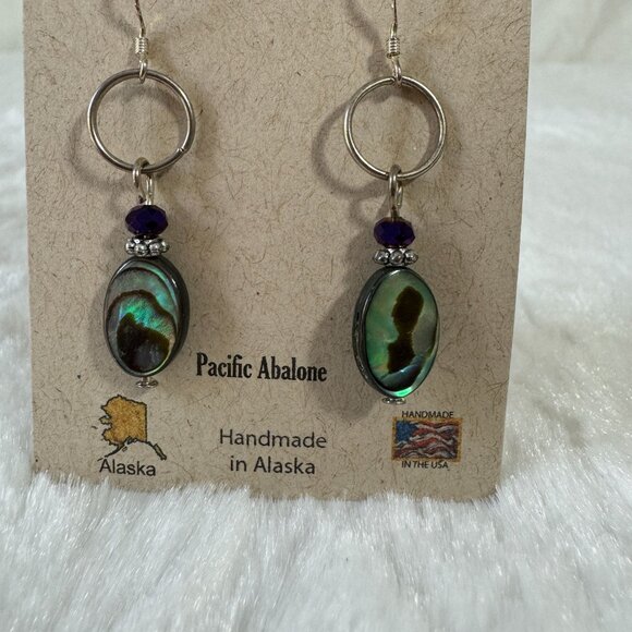 Pacific Abalone Earrings Handmade In Alaska by Local Artist Northern Lights - Picture 2 of 5